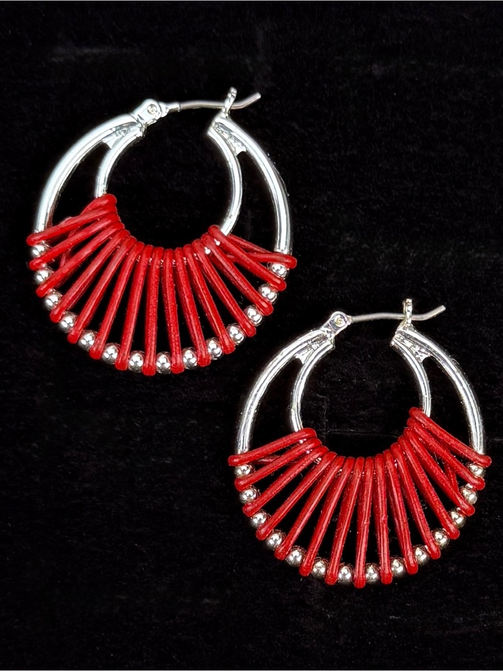 Chic Red and Silvertone Pierced Earrings